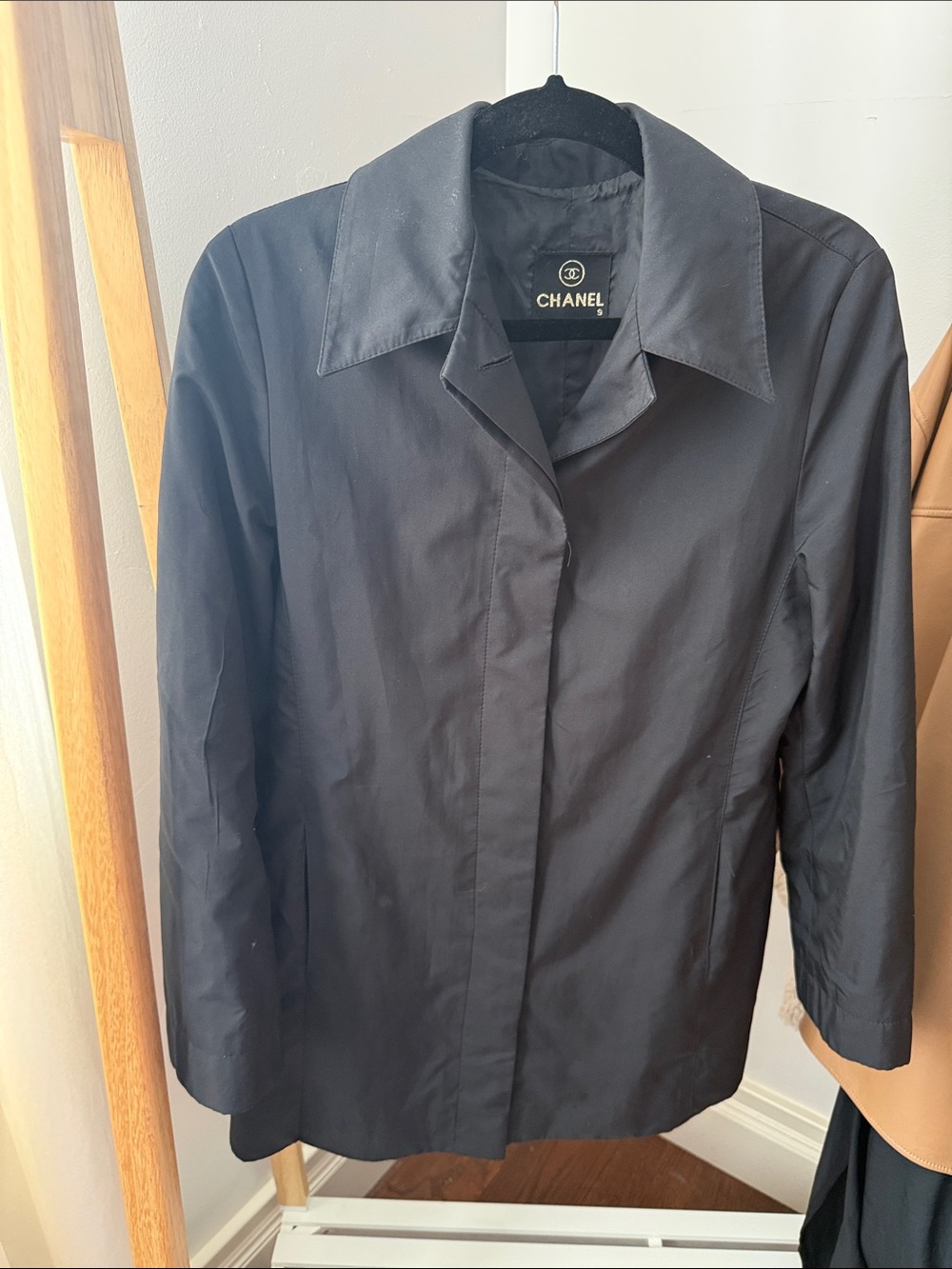 CHANEL Black Minimalist Trench Coat Jacket